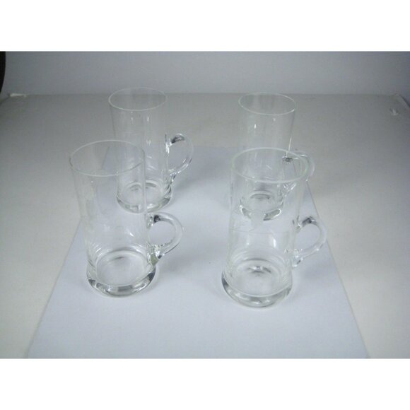 Set Of 4 Clear Floral Etched Glass Drinking Mugs Shot Glass Hot Toddy Barware - Picture 4 of 9